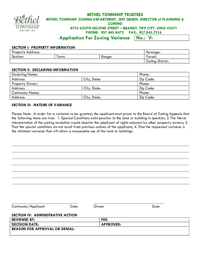 Fillable Online BETHEL TOWNSHIP ZONING DEPARTMENT, JEFF GREEN, DIRECTOR