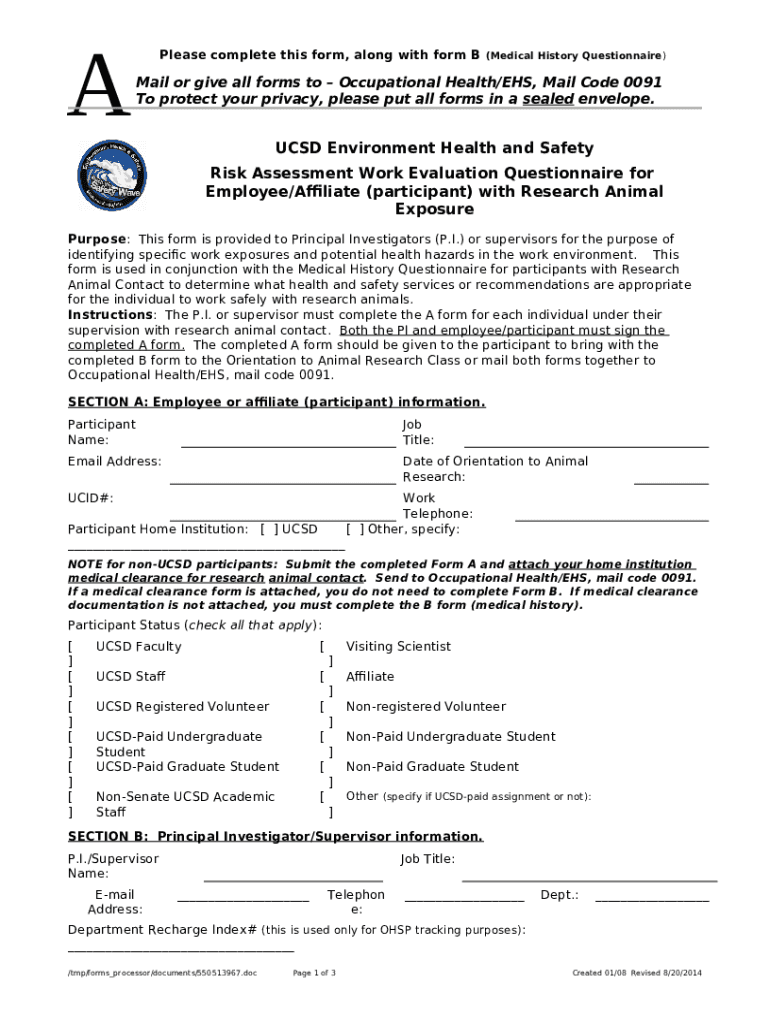 Risk Assessment for Animal Care and Use of blink ucsd Doc Template pdfFiller