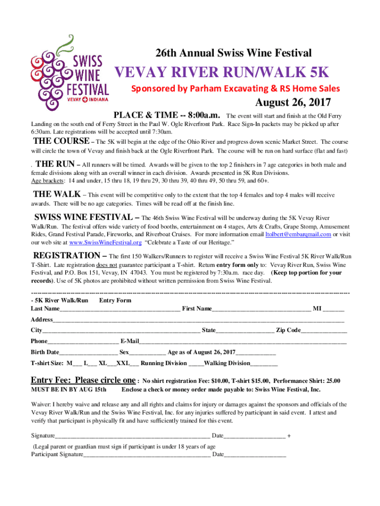 Fillable Online 25th Annual Swiss Wine Festival Vevay River Run Indy