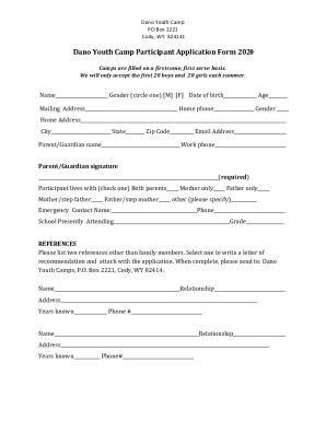 Dano Youth Camp Participant Application Form 20