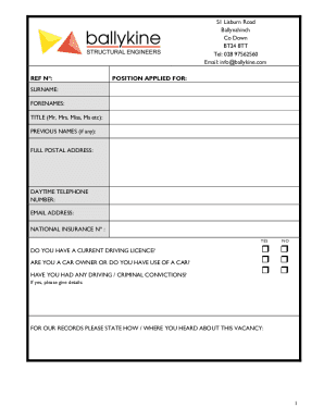 REF N: POSITION APPLIED FOR - ballykine.co.uk