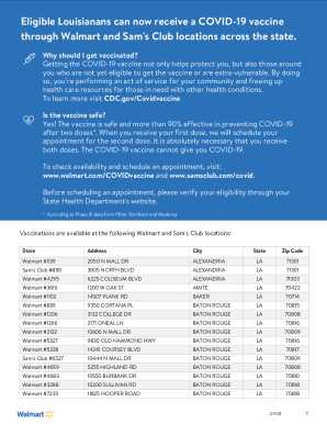 COVID-19 Vaccine Locations - Walmart and Sam's Clubs - Louisiana