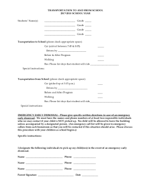 Fillable Online TRANSPORTATION TO AND FROM SCHOOL Fax Email Print ...