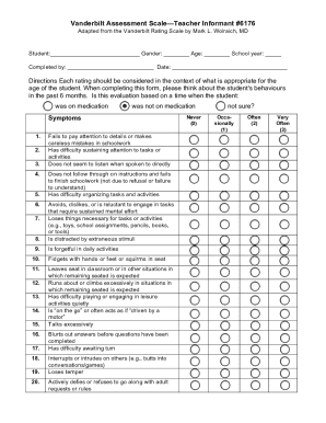 Fillable Online Vanderbilt Assessment ScaleTeacher Informant #6176 Fax Email Print - pdfFiller