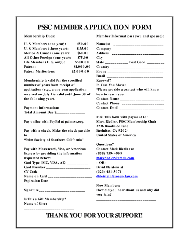 Fillable Online PSSC MEMBER APPLICATION FORM Fax Email Print - pdfFiller