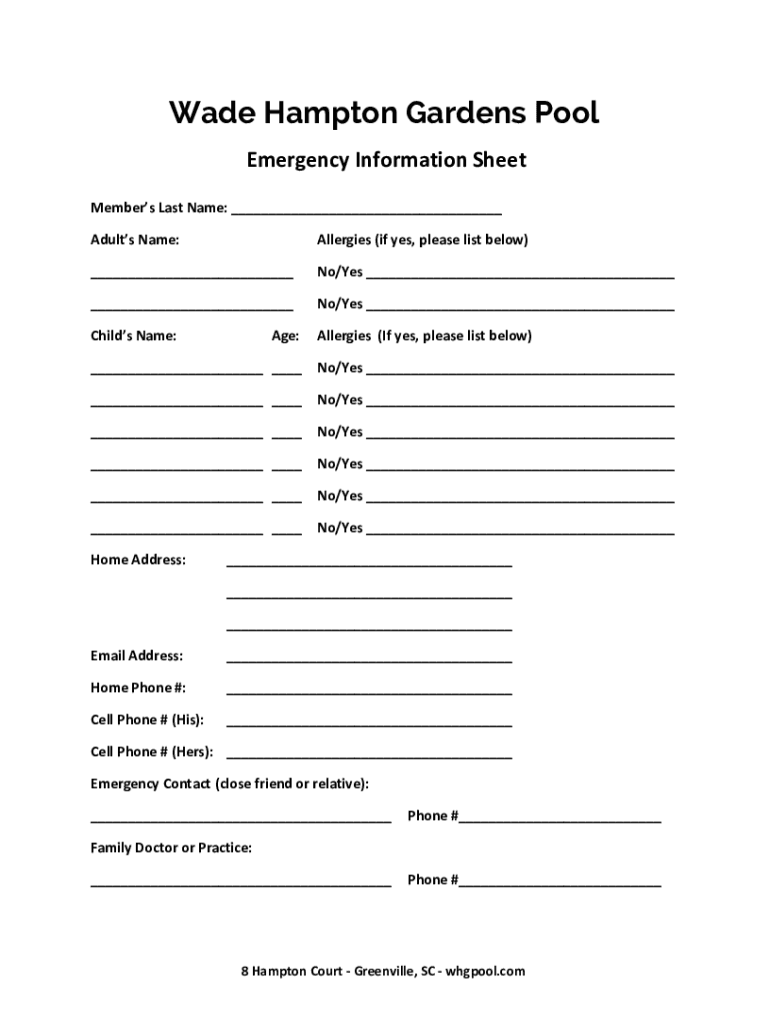 Fillable Online Wade Hampton Gardens Pool Fax Email Print pdfFiller