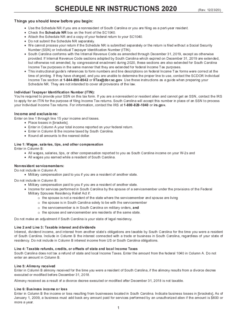 Fillable Online SC1040 INSTRUCTIONS 2020 SC Department of Revenue Fax