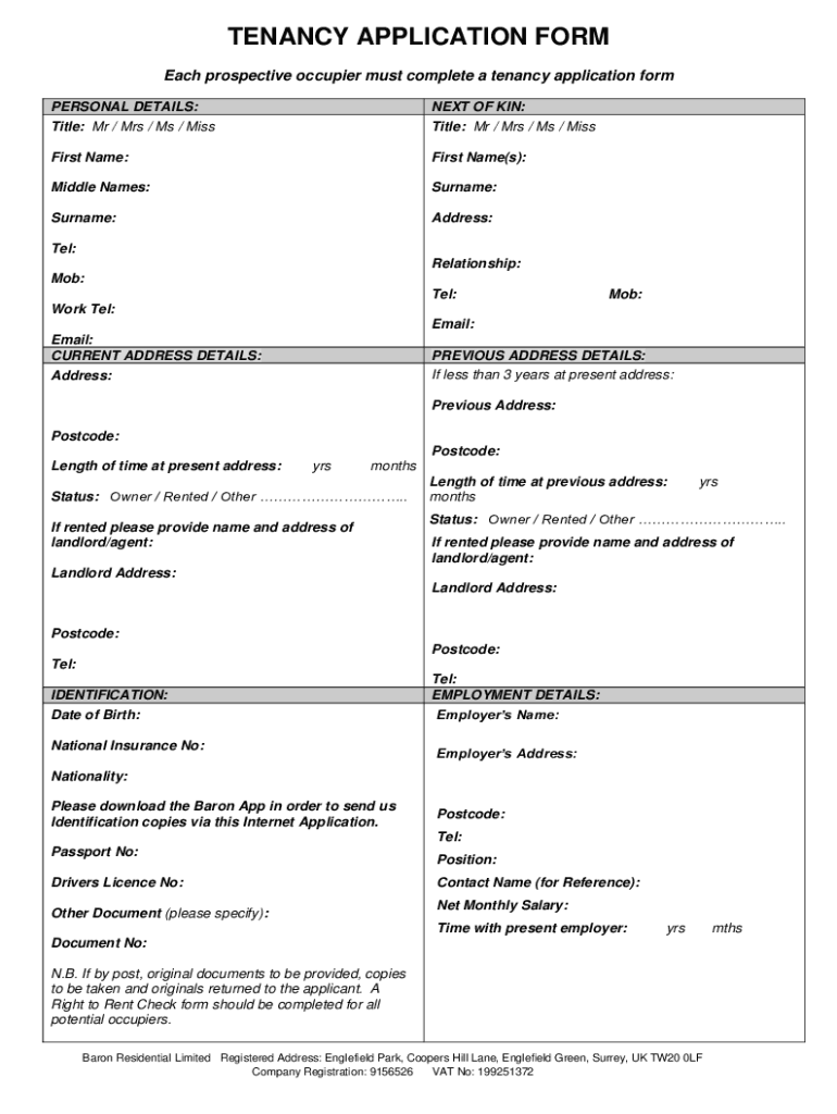 Fillable Online Residential tenancy residential tenancy application