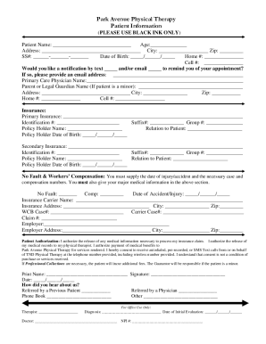 Fillable Online Patient Information Sheet5 - Park Avenue Physical ...