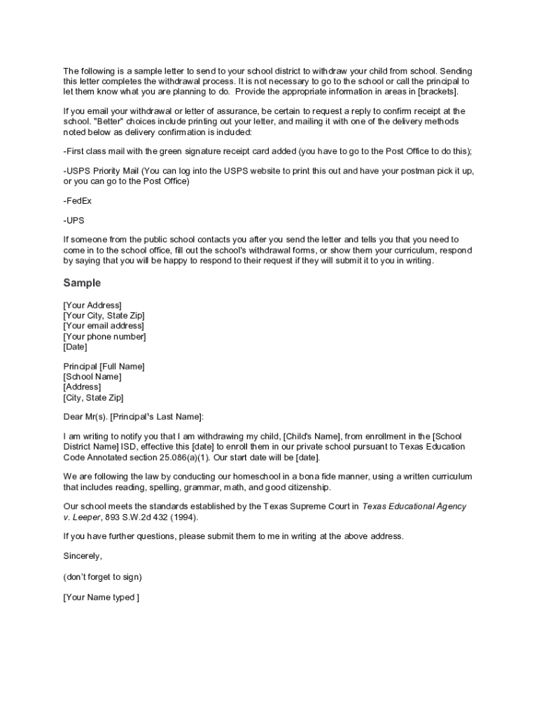 Fillable Online How to write a school withdrawal letter (template ...