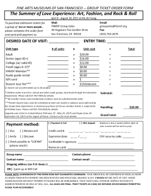 Fine Arts Museums of San Francisco Group Ticket Order Form