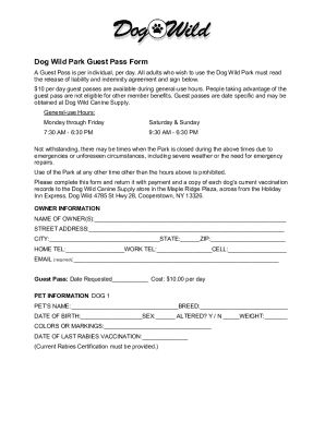 Dog Wild Park Guest Pass Form