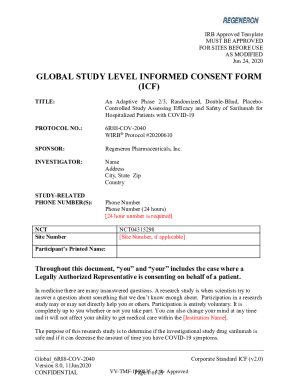 GLOBAL STUDY LEVEL INFORMED CONSENT FORM (ICF)