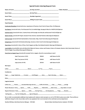 Special Events Catering Request Form