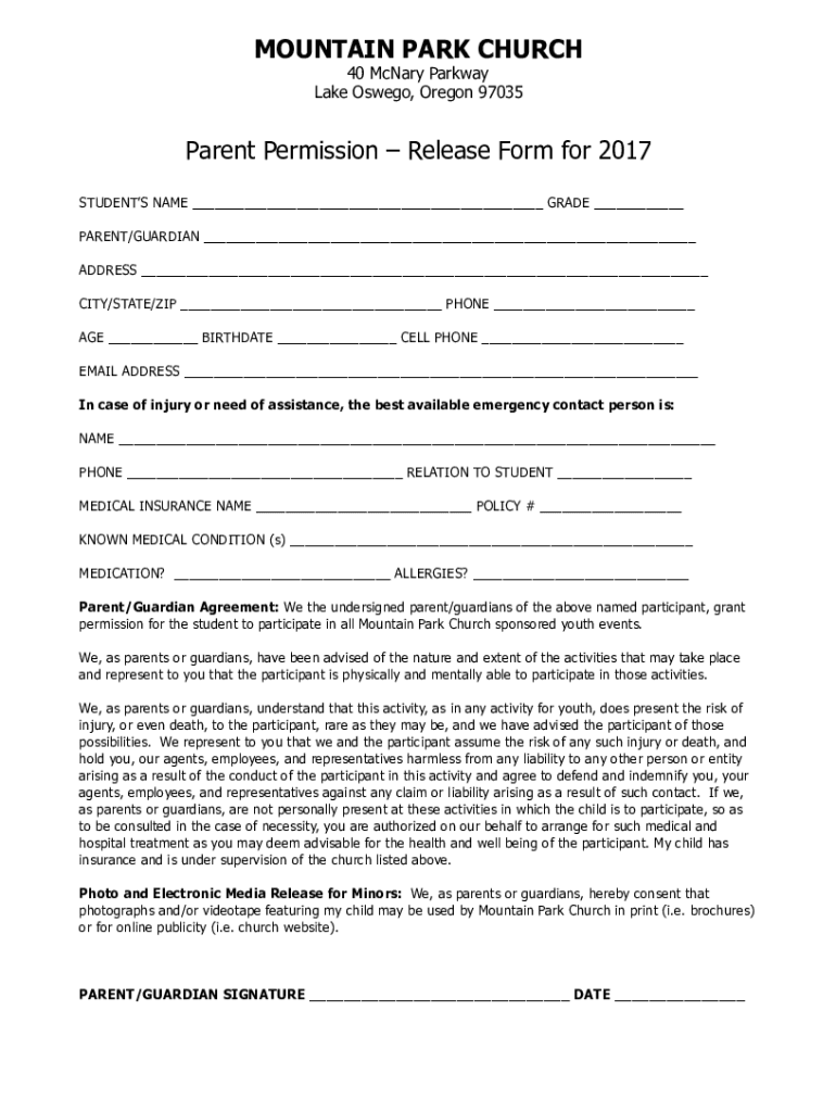 Fillable Online Get to know us Mountain Park Church Lake Oswego