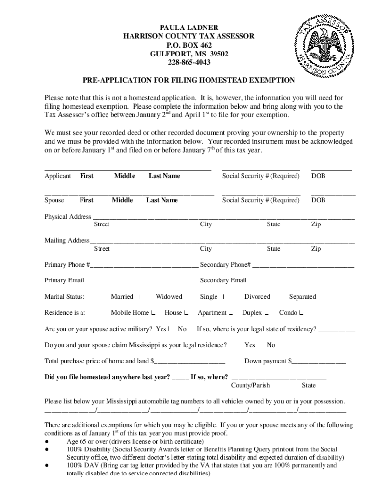 Homestead Exemption Gulfport Ms - Fill Online, Printable, Fillable 