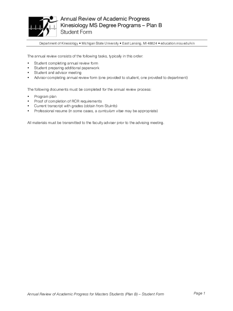 Fillable Online education msu KIN MS Plan B - Annual Review - Student ...