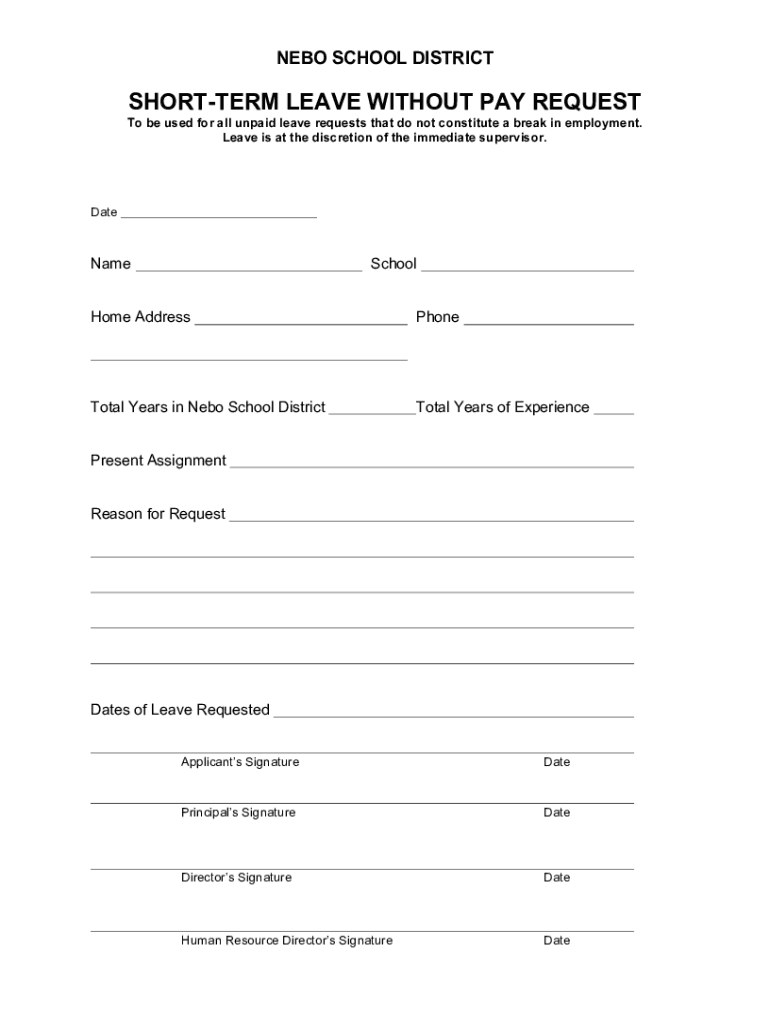 Fillable Online Leave Without Pay FormShort Term.doc Fax Email Print pdfFiller
