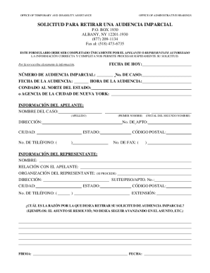 Request to Withdraw a Fair Hearing (Spanish) (Office of Administrative Hearings)