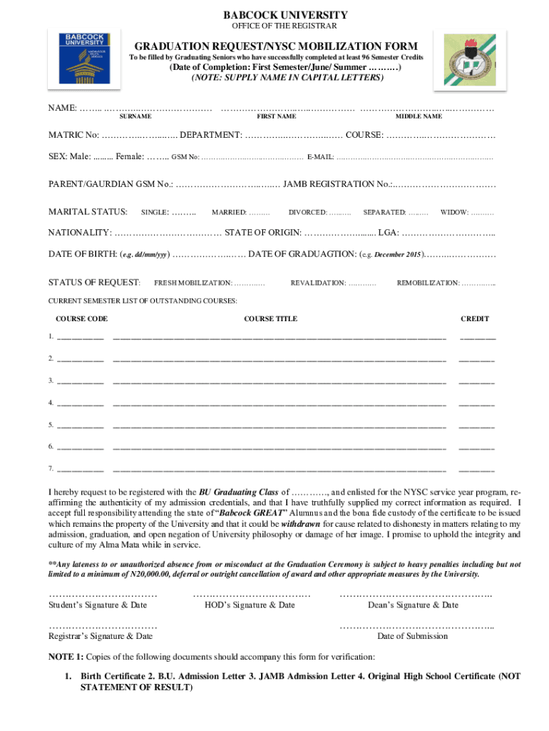 Nysc Form Fill Online, Printable, Fillable, Blank pdfFiller