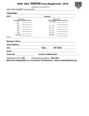 OHIO USA Team Registration 2018 - USA Softball Ohio