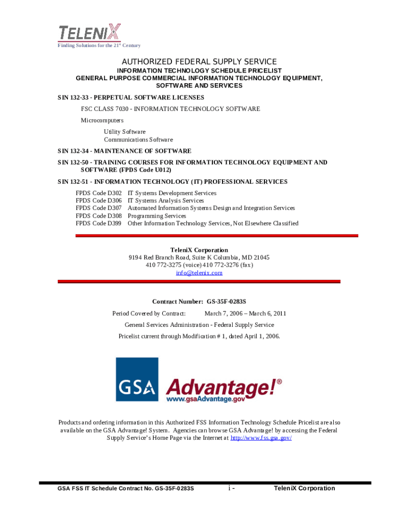 PDF GSA Schedule Federal Supply Service Authorized FSS Price List Doc