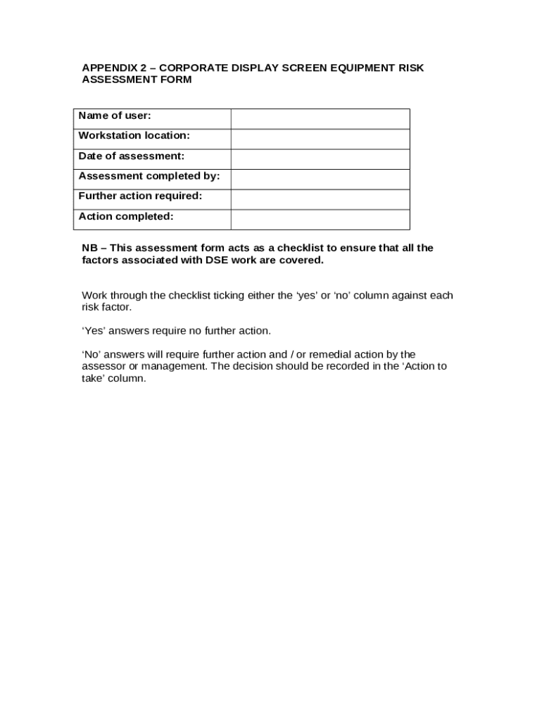 APPENDIX 2CORPORATE DISPLAY SCREEN EQUIPMENT RISK ASSESSMENT learn