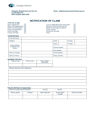 Gallagher Bassett Services Pty Ltd - Property Claim Form