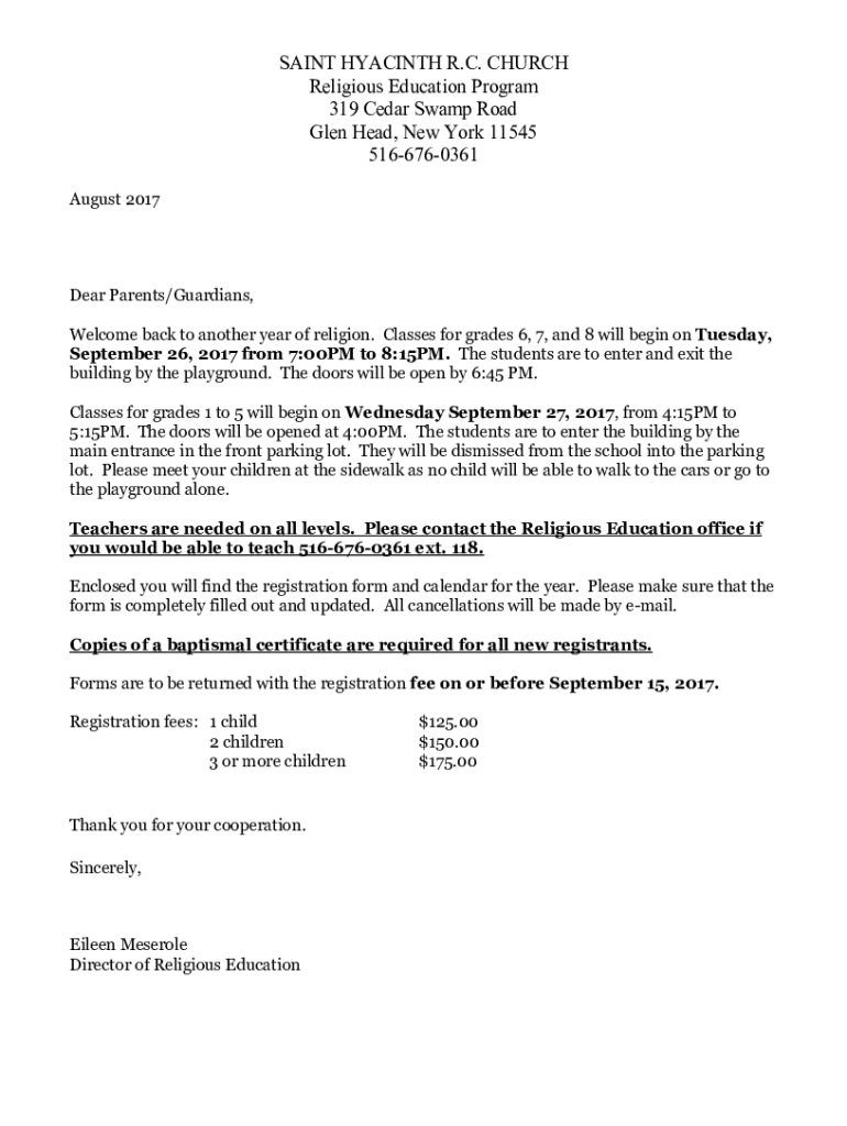 Fillable Online St. Hyacinth Roman Catholic Church Glen Head