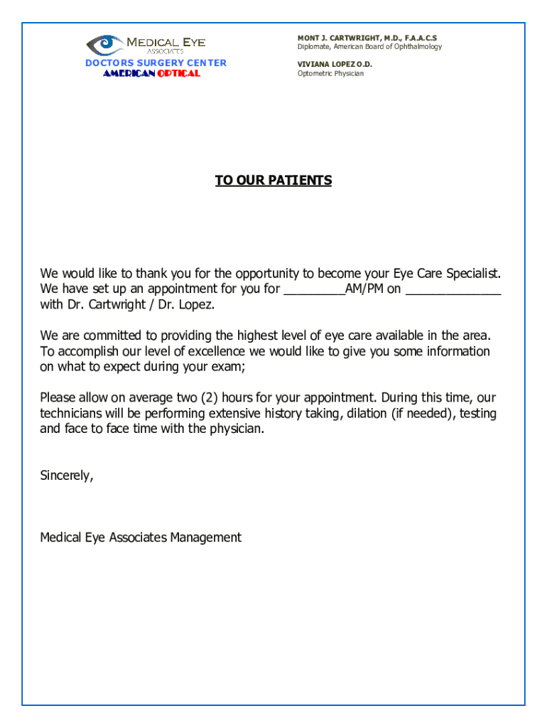 Fillable Online List of Services Provided Medical Eye Associates Fax