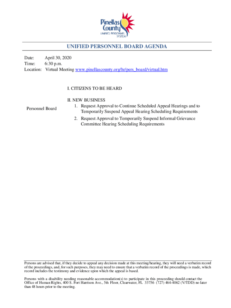 Fillable Online UNIFIED PERSONNEL BOARD AGENDA Fax
