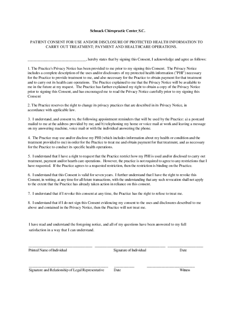 PDF HIPAA Compliance Patient Consent Form - Pidcock Chiropractic, Inc Preview on Page 1