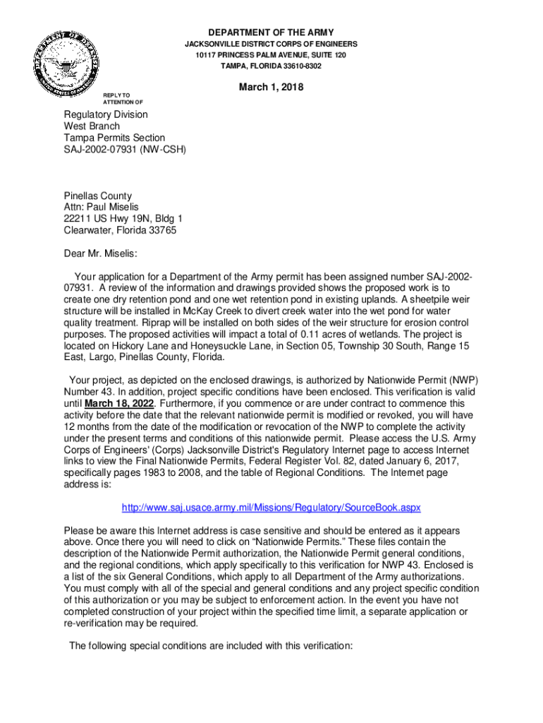 Fillable Online files pinellascounty Nationwide Permit Verification