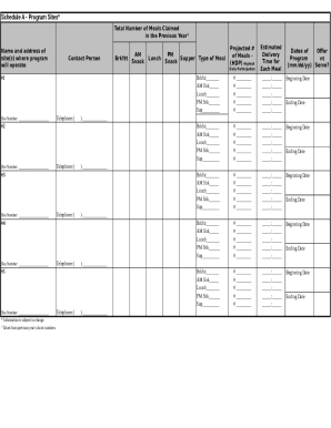 SFSP Food Service Agreement - Schedule A - Program Sites