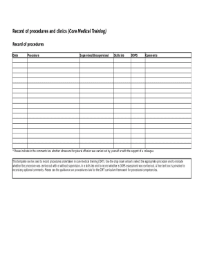 This template can be used to record procedures undertaken in core medical training (CMT)