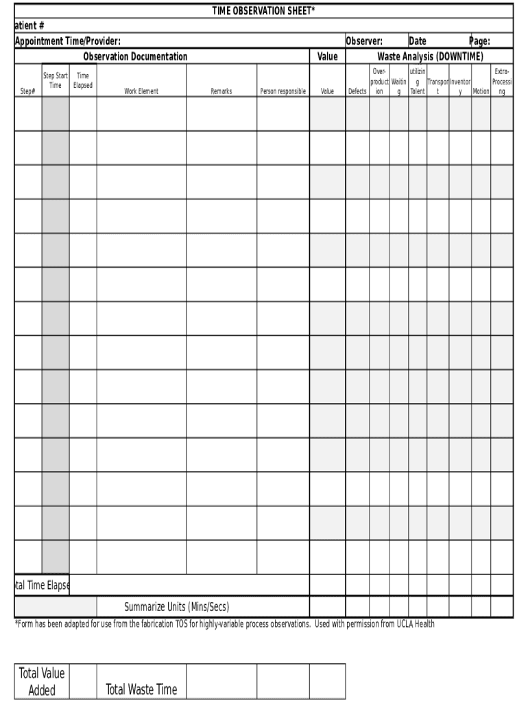 Fillable Online TIME OBSERVATION SHEET* Fax Email Print pdfFiller