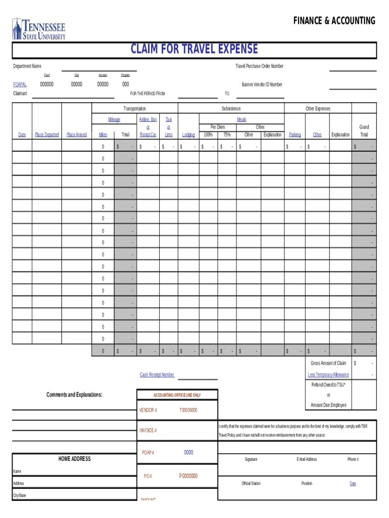 Fillable Online CLAIM FOR TRAVEL EXPENSE Fax Email Print - pdfFiller