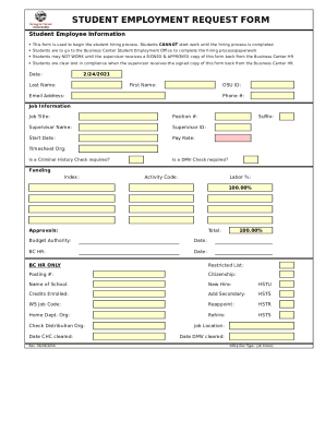 Student Employment Request Form