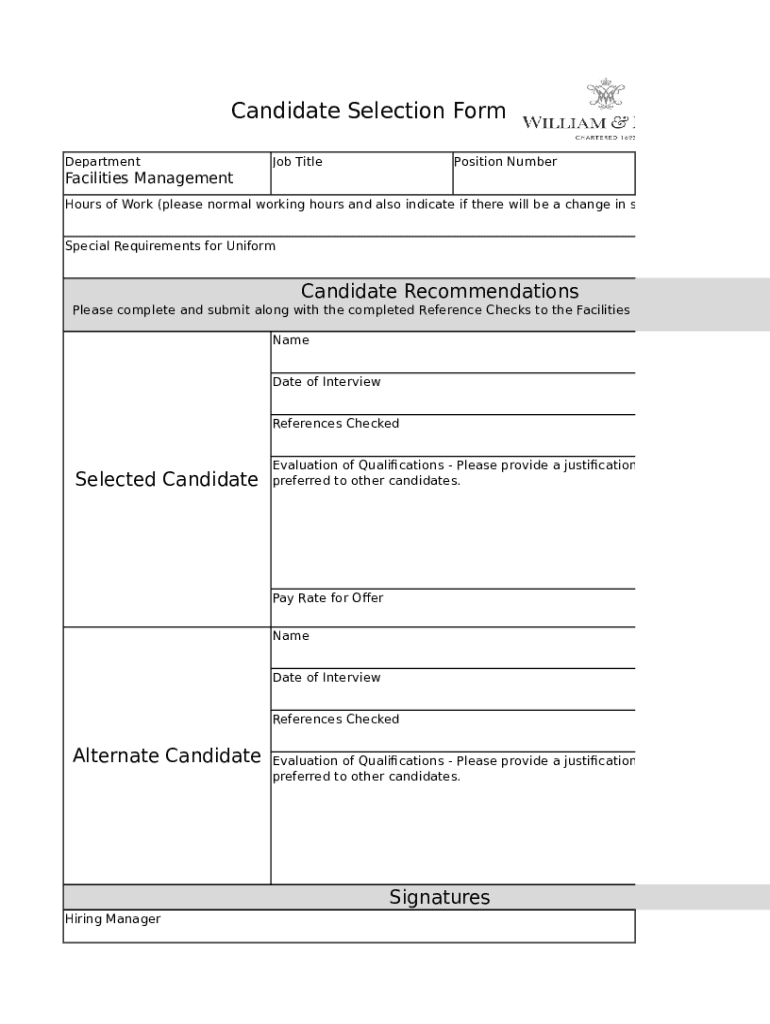 Fillable Online Candidate Selection Form Fax Email Print - pdfFiller