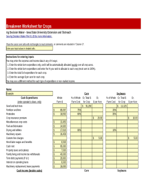 Breakeven Worksheet for Crops