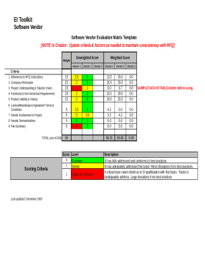 Software Vendor Evaluation Matrix Template