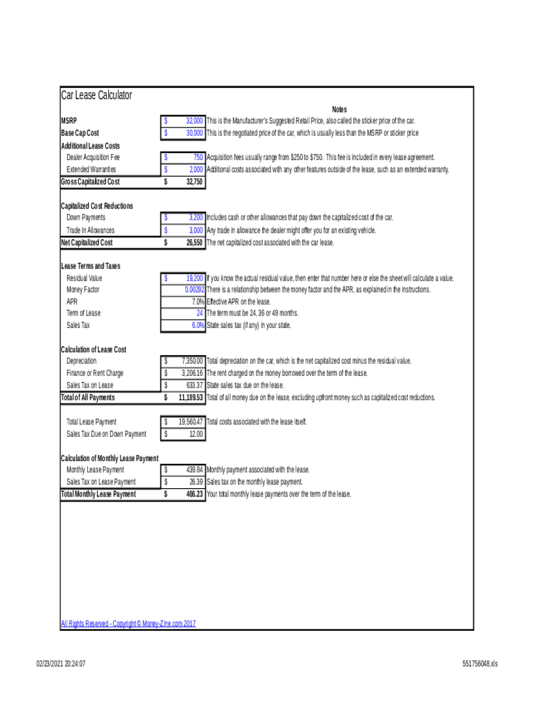 Fillable Online Car Lease Calculator. Leasing a Car Fax Email Print