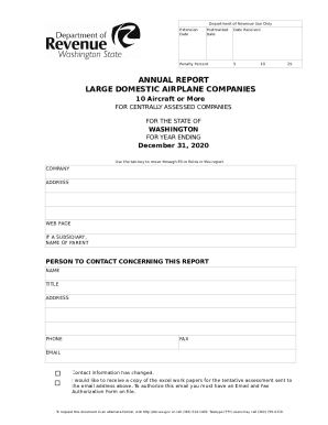 Washington State Annual Report for Large Airplane Companies