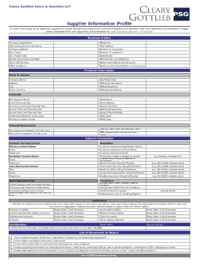 In order to be setup as an approved supplier for Cleary Gottlieb the below form must be completed and returned with the supporting documentation