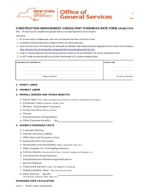 CONSTRUCTION MANAGEMENT CONSULTANT OVERHEAD RATE FORM (HOME OFFICE)
