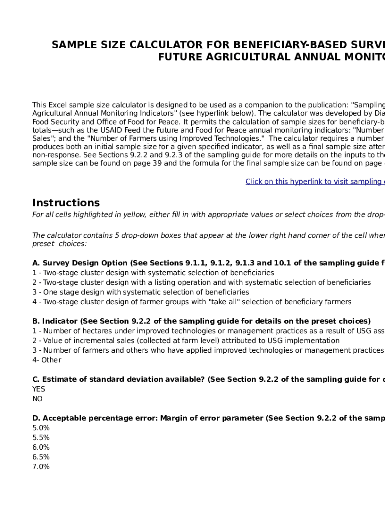 Fillable Online SAMPLE SIZE CALCULATOR FOR BENEFICIARYBASED SURVE Fax