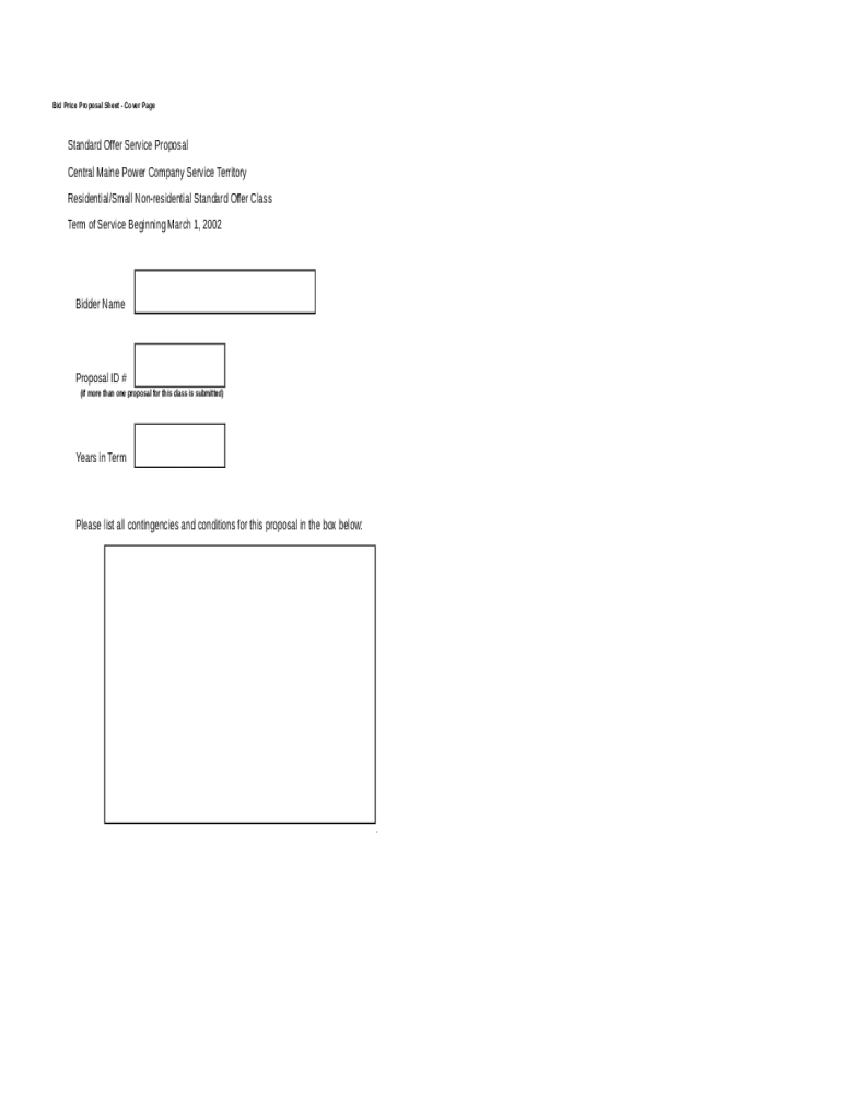 Fillable Online Bid Price Proposal Sheet Cover Page Fax Email Print
