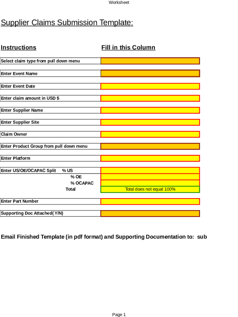 Fillable Online Supplier Claims Submission Template Fax Email Print