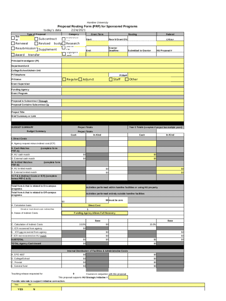 Hamline University Proposal Routing Form - Blank Fillable Template ...