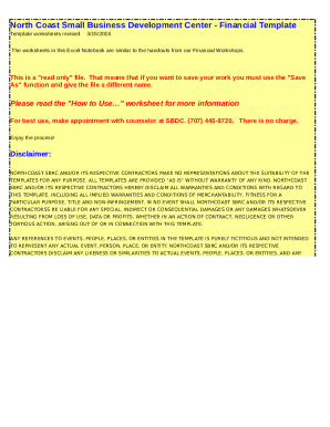 North Coast Small Business Development Center - Financial Template